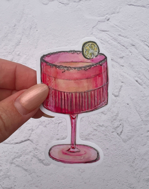 Pink Glass Cocktail Sticker