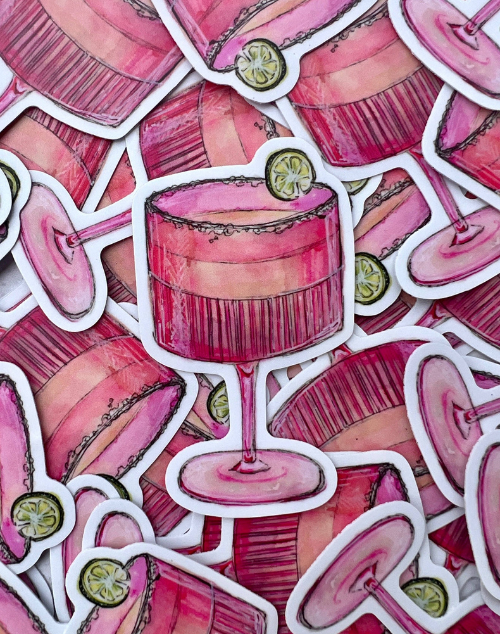 Pink Glass Cocktail Sticker