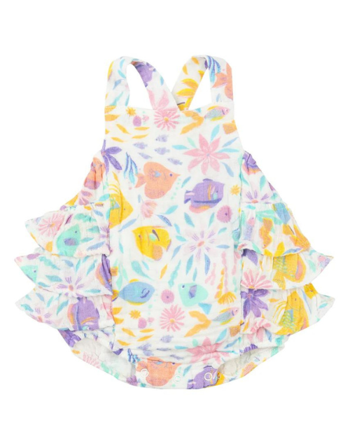 Tropical Fish Floral Ruffle Sunsuit by Angel Dear
