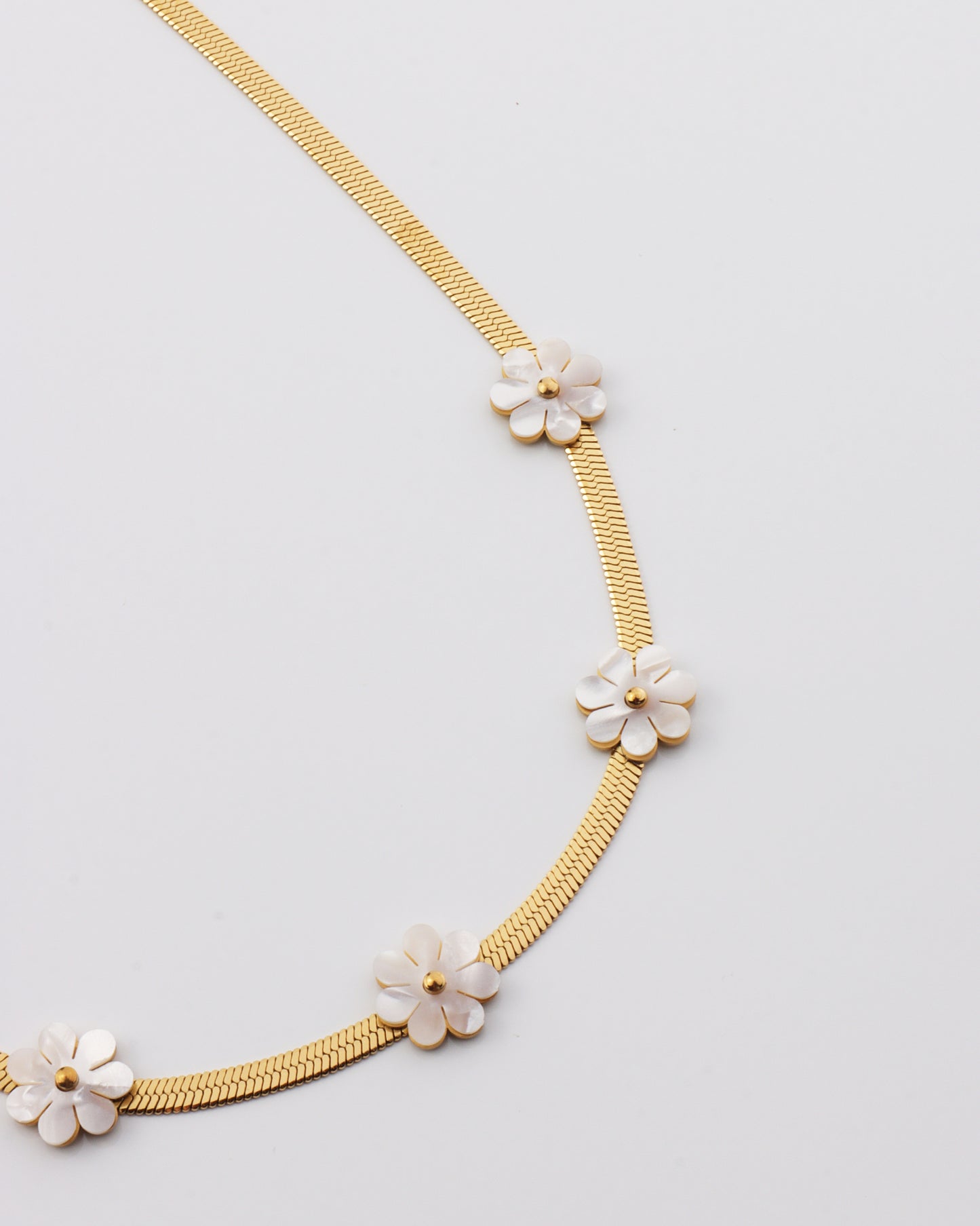 MOP Floral Charm Snake Chain Necklace
