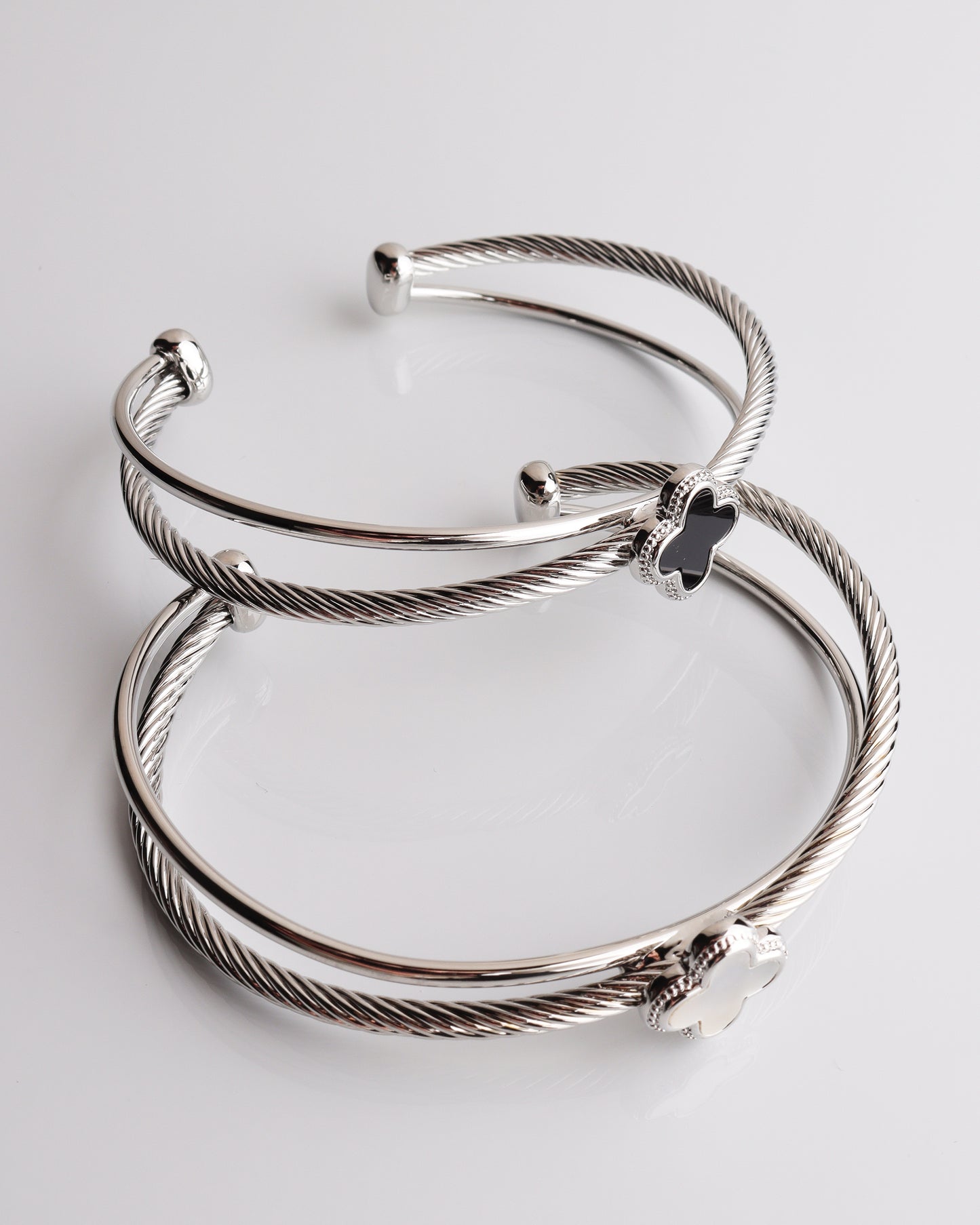 Silver Clover Crossed Cuff Bracelet