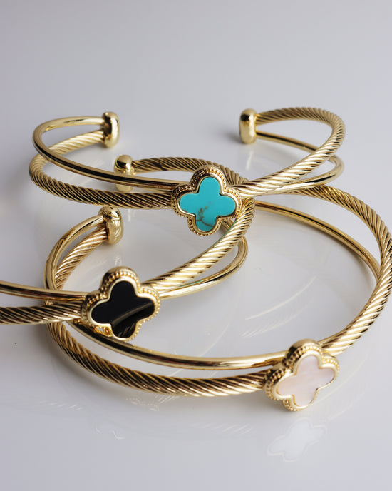 Gold Clover Crossed Cuff Bracelet