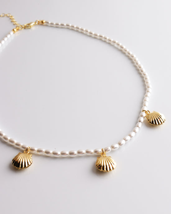 Gold Shells Pearl Strand Necklace