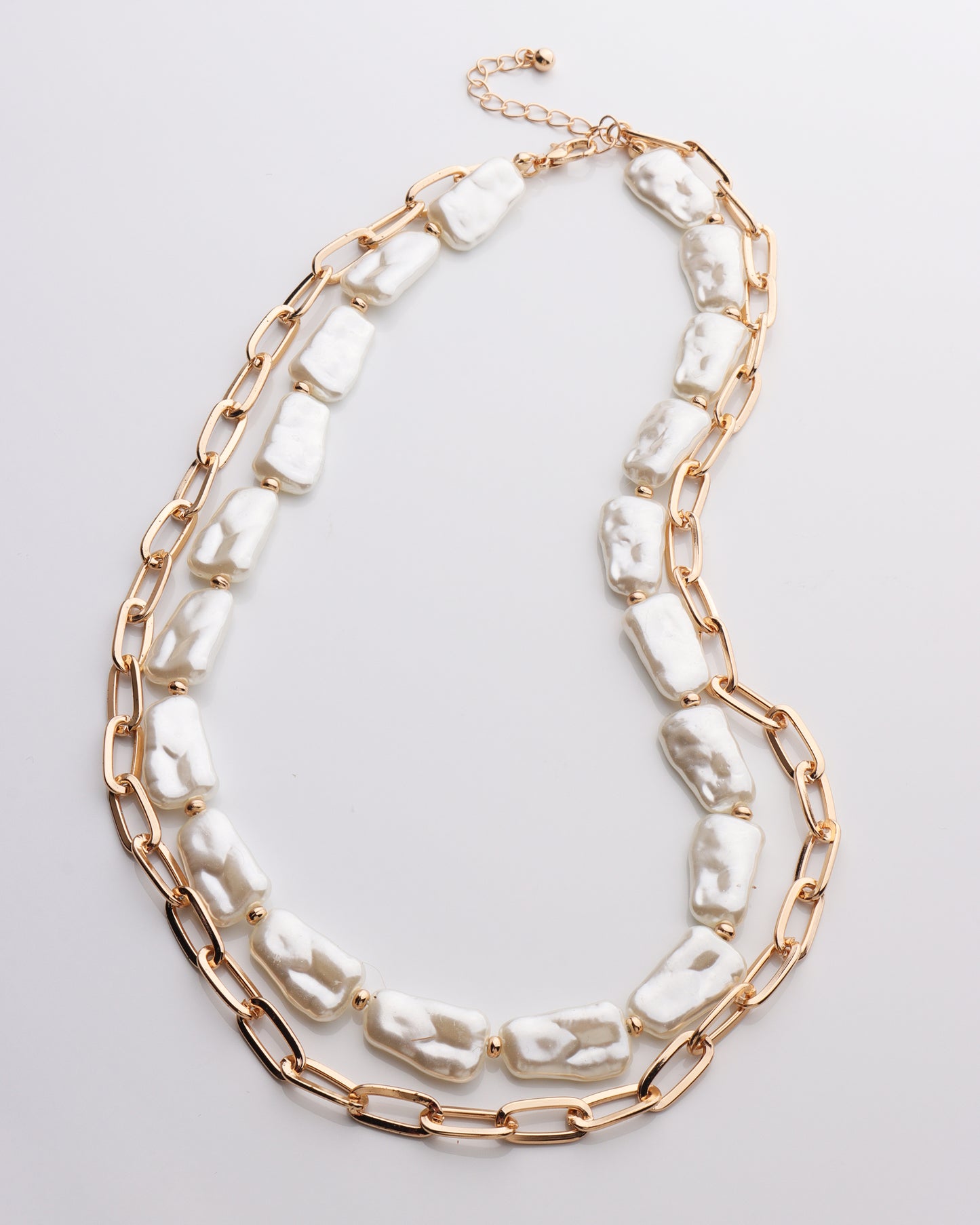 Square Pearl Layered Paperclip Chain Necklace