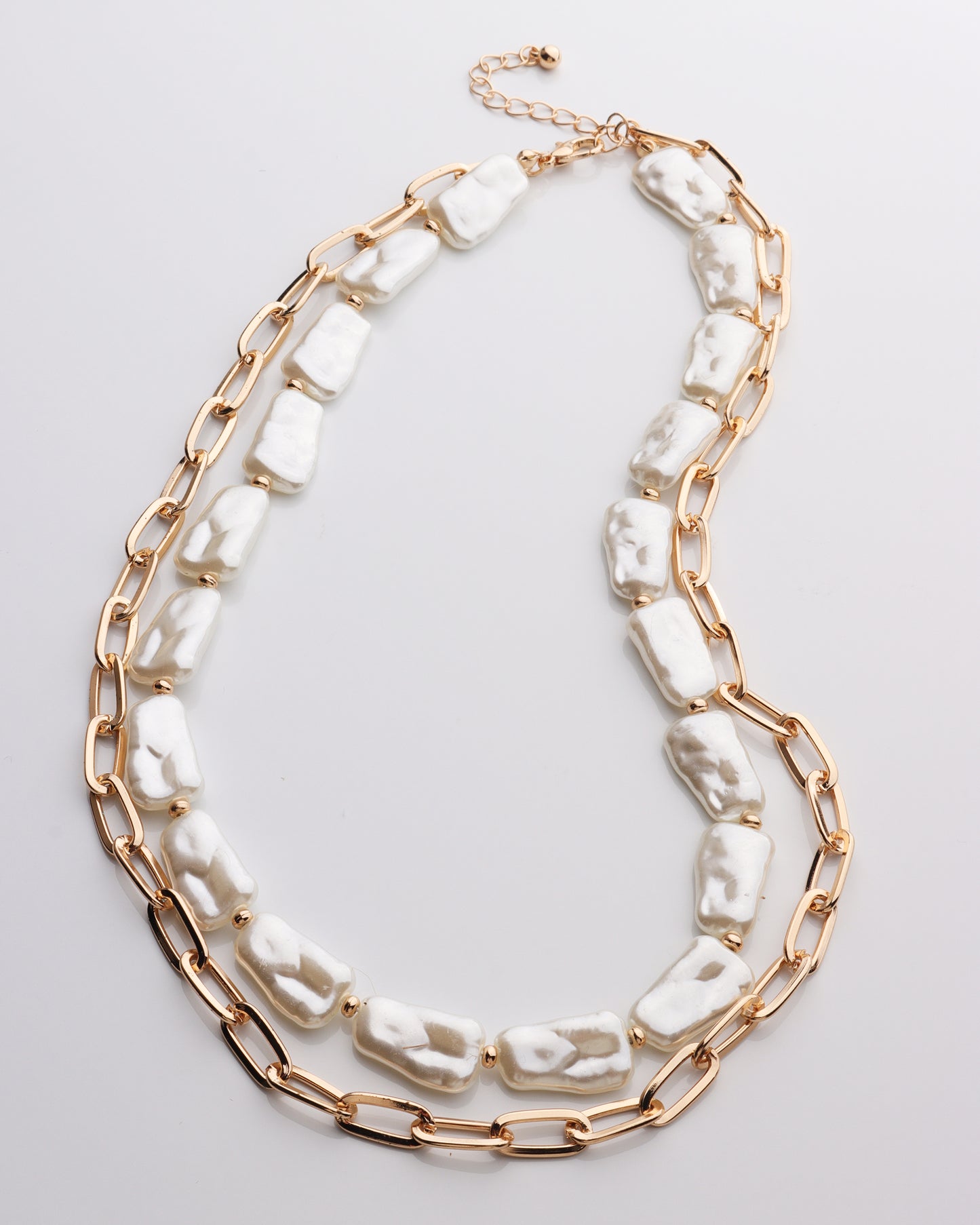 Square Pearl Layered Paperclip Chain Necklace