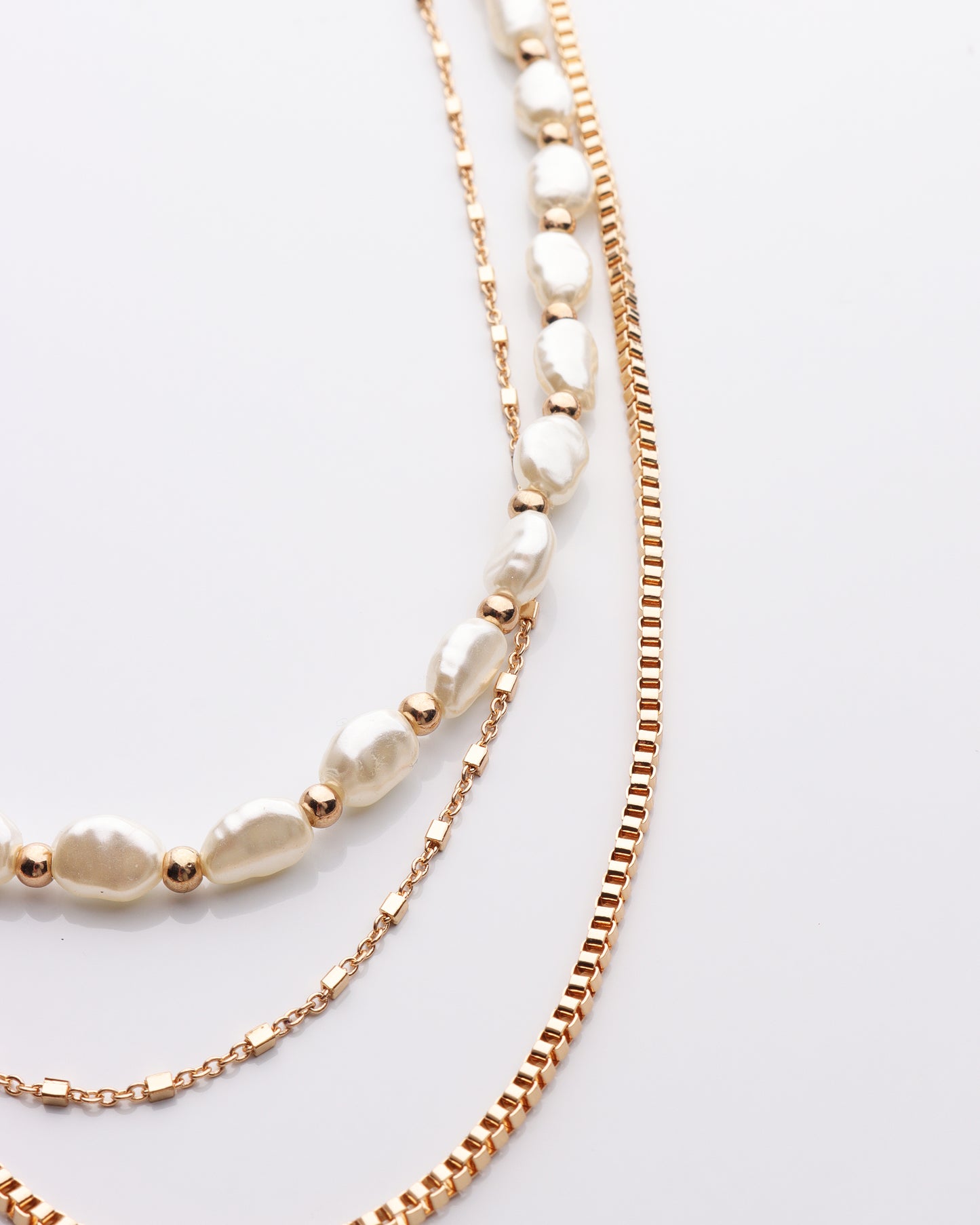 Pearl & Box Chain Layered Necklace
