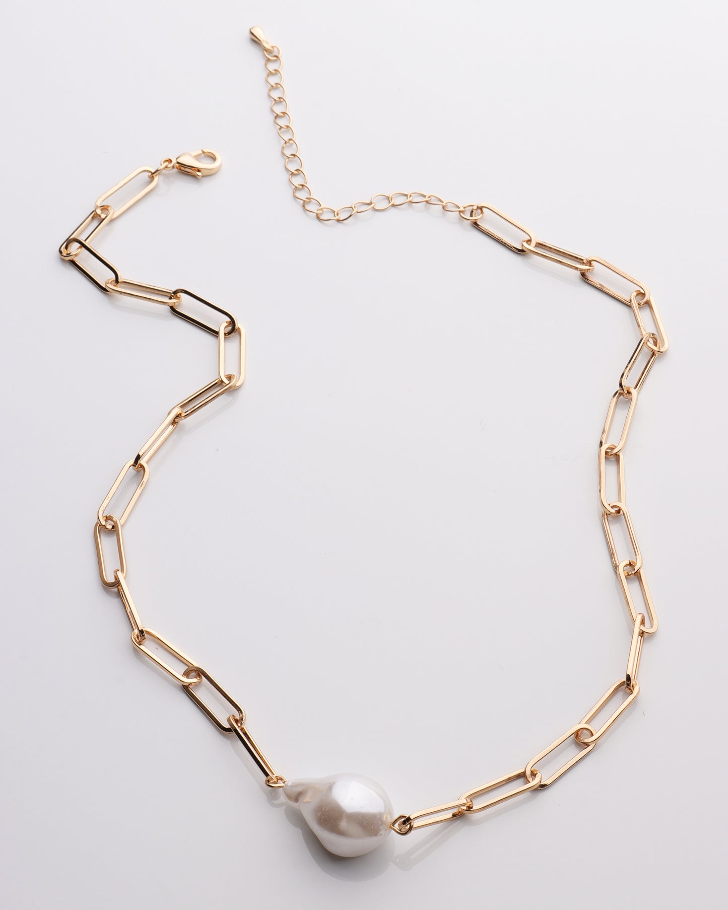 Organic Pearl Pendant Paperclip Chain Necklace