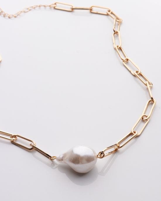 Organic Pearl Pendant Paperclip Chain Necklace