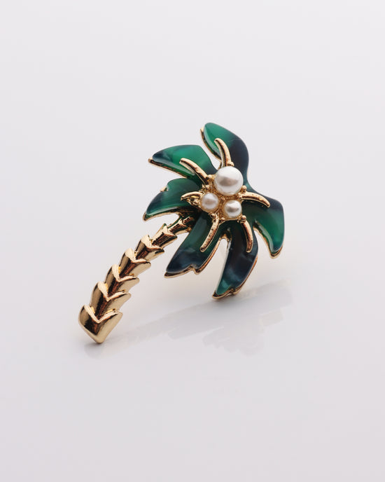 Marbled Emerald Pearled Palm Tree Earring