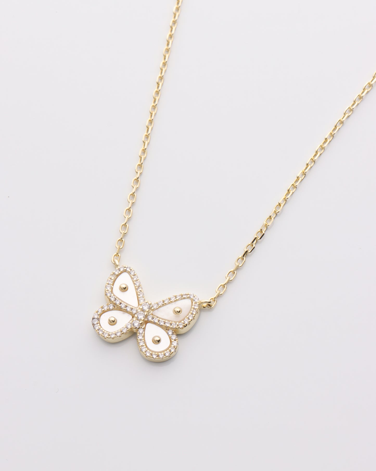 Mother of Pearl CZ Butterfly Necklace