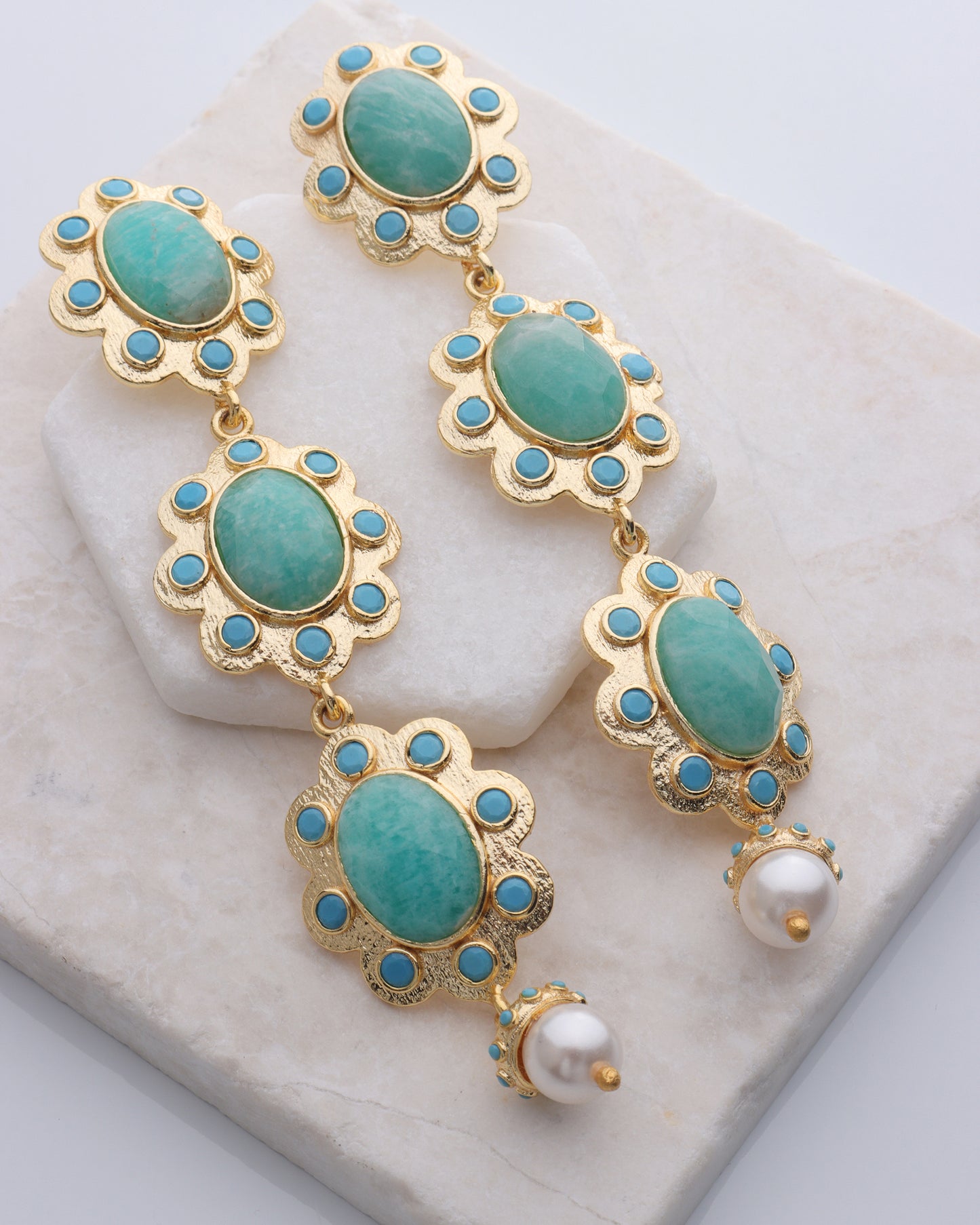 Charlotte Turquoise Stone and Pearl Dangle Earring