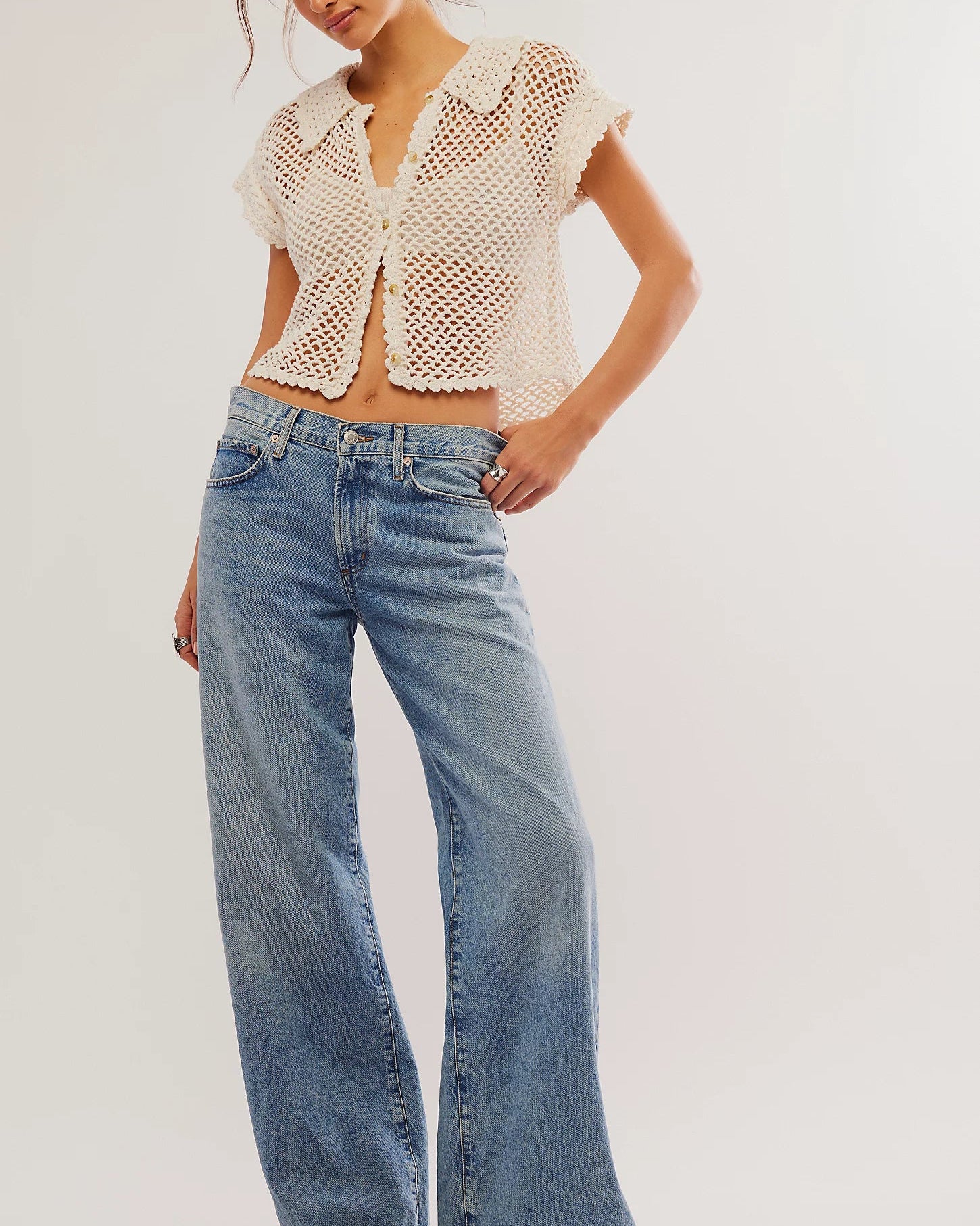 フリーピープル トップス ヘンリー・シャツ OB562892 Free People Womens Runaway Crochet Crop T Lily Crochet Top | Free People