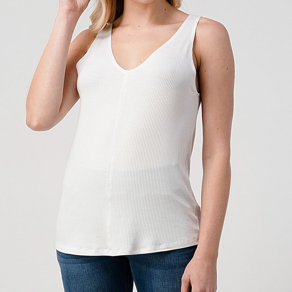 Sleeveless Ribbed Knit V Neck Tank