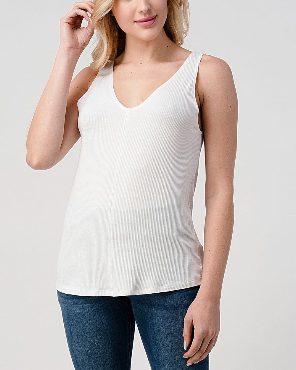 Sleeveless Ribbed Knit V Neck Tank