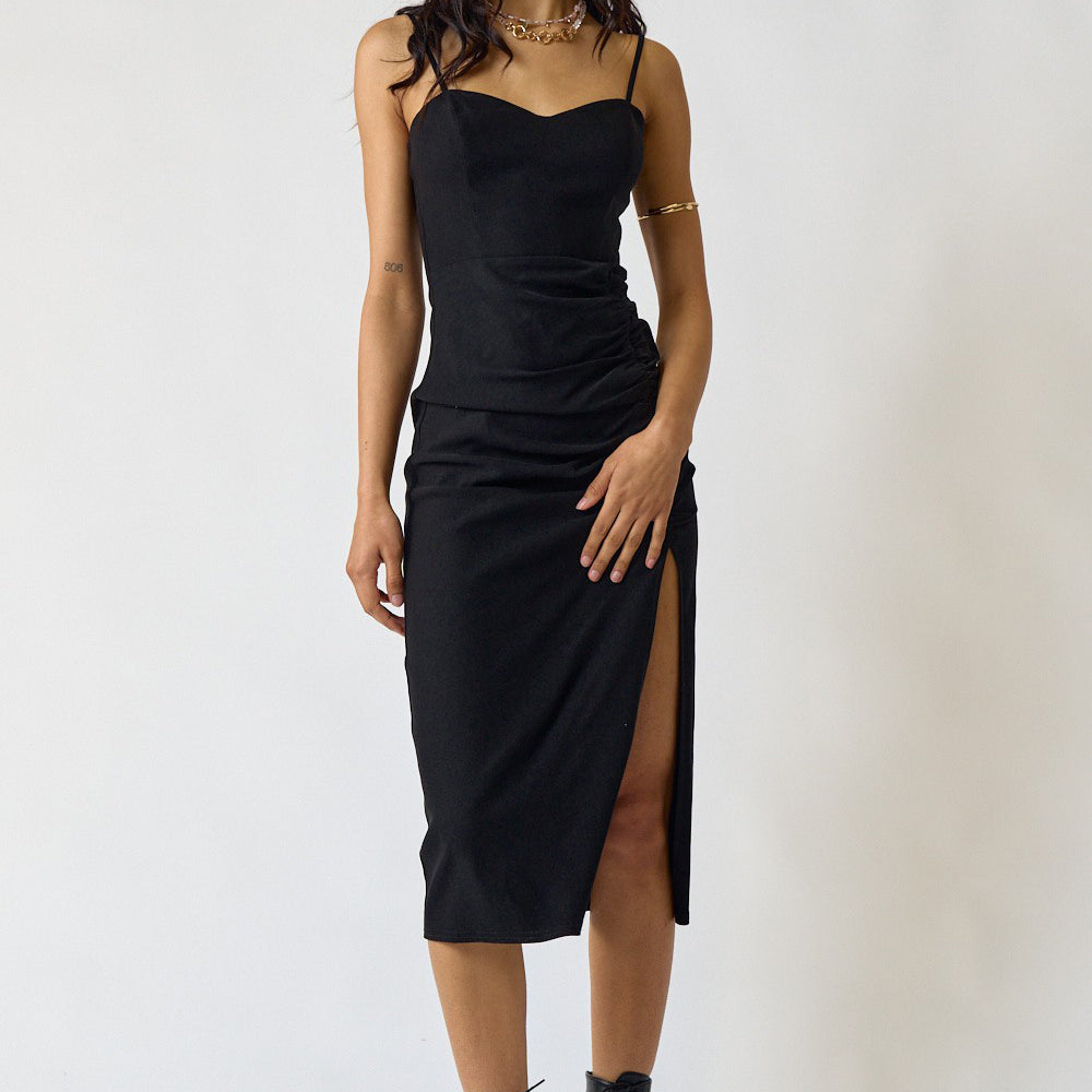 After Dark Ruched Midi Dress