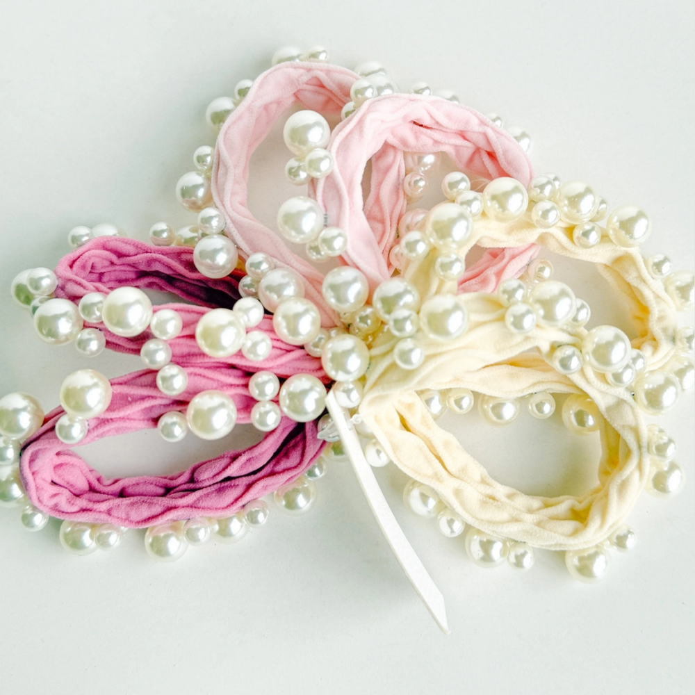 Pink Textured Seamless Pearl Hair Tie (Set of 6)