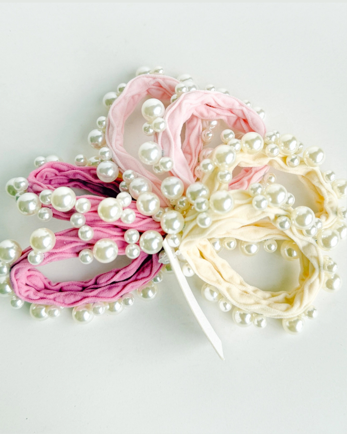 Pink Textured Seamless Pearl Hair Tie (Set of 6)