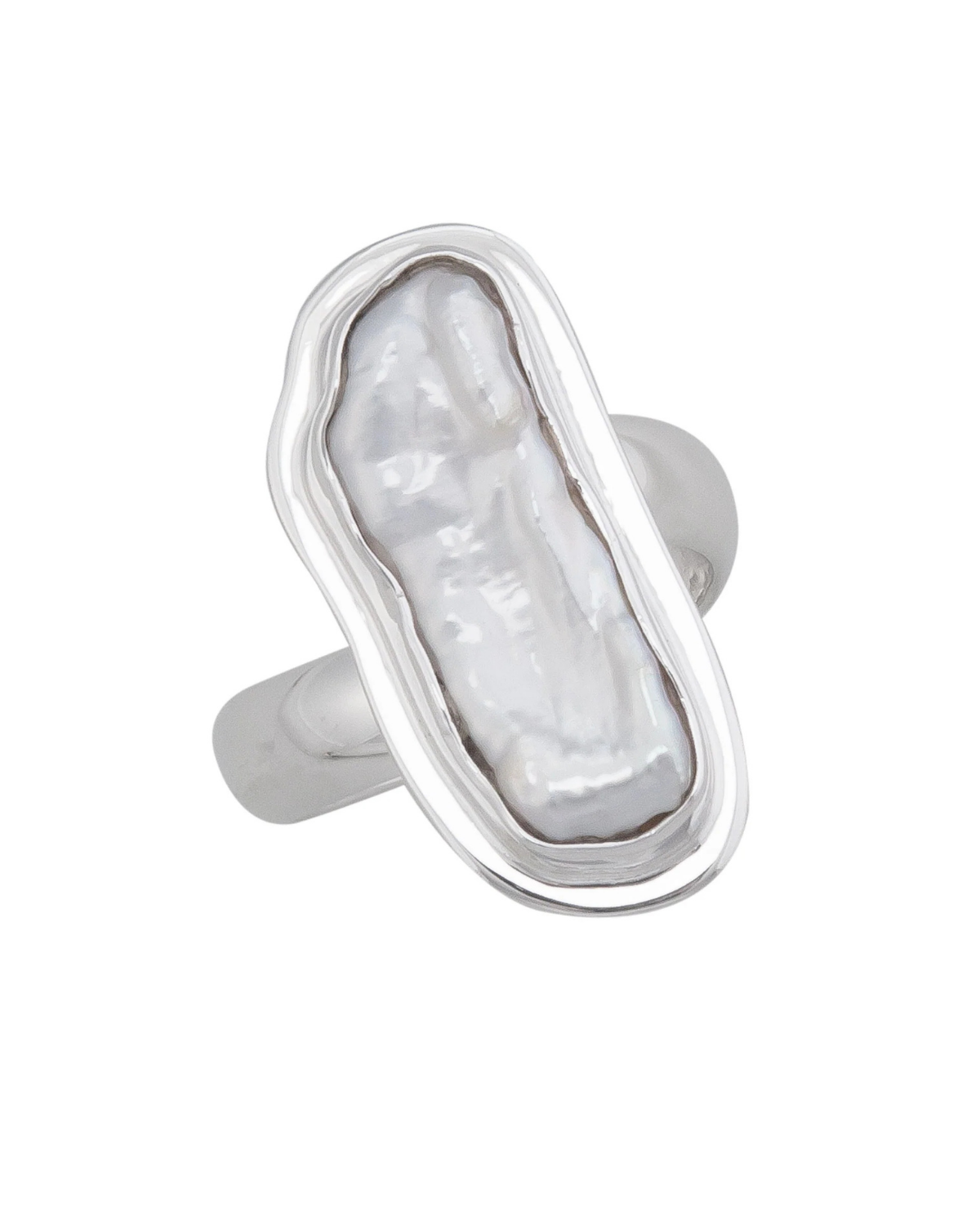 Alchemia Sterling Silver Detailed Edge Biwa Pearl Ring