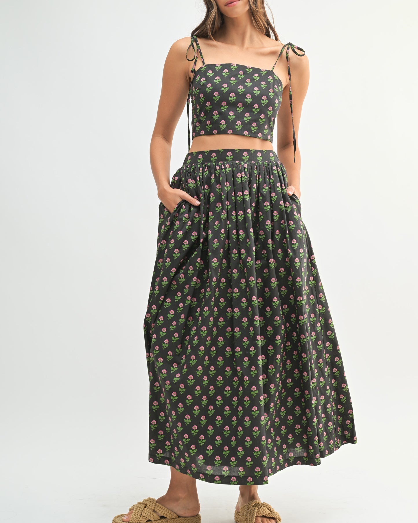 Missy Floral Printed Crop Top and Midi Skirt Set