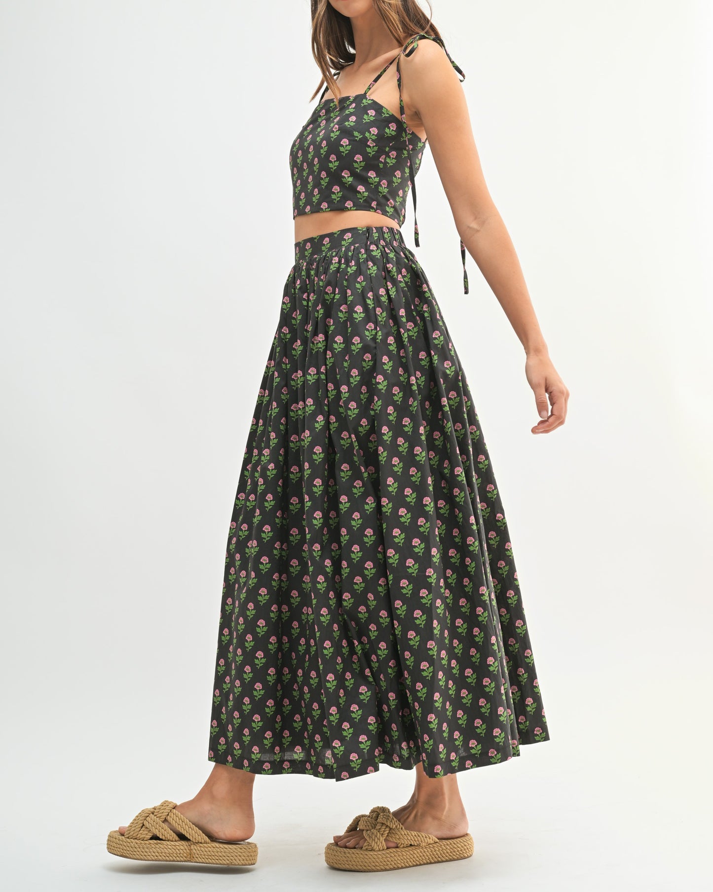 Missy Floral Printed Crop Top and Midi Skirt Set