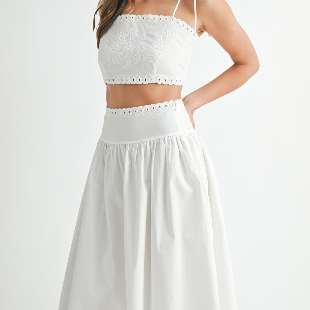 Clara Embroidery Crop Top & Midi Skirt Set