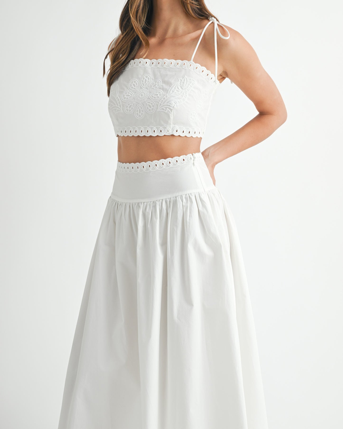 Clara Embroidery Crop Top & Midi Skirt Set