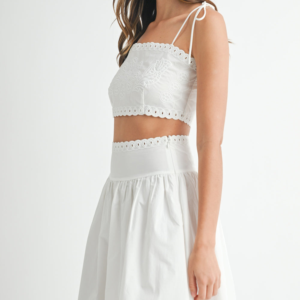 
                  
                    Clara Embroidery Crop Top & Midi Skirt Set
                  
                