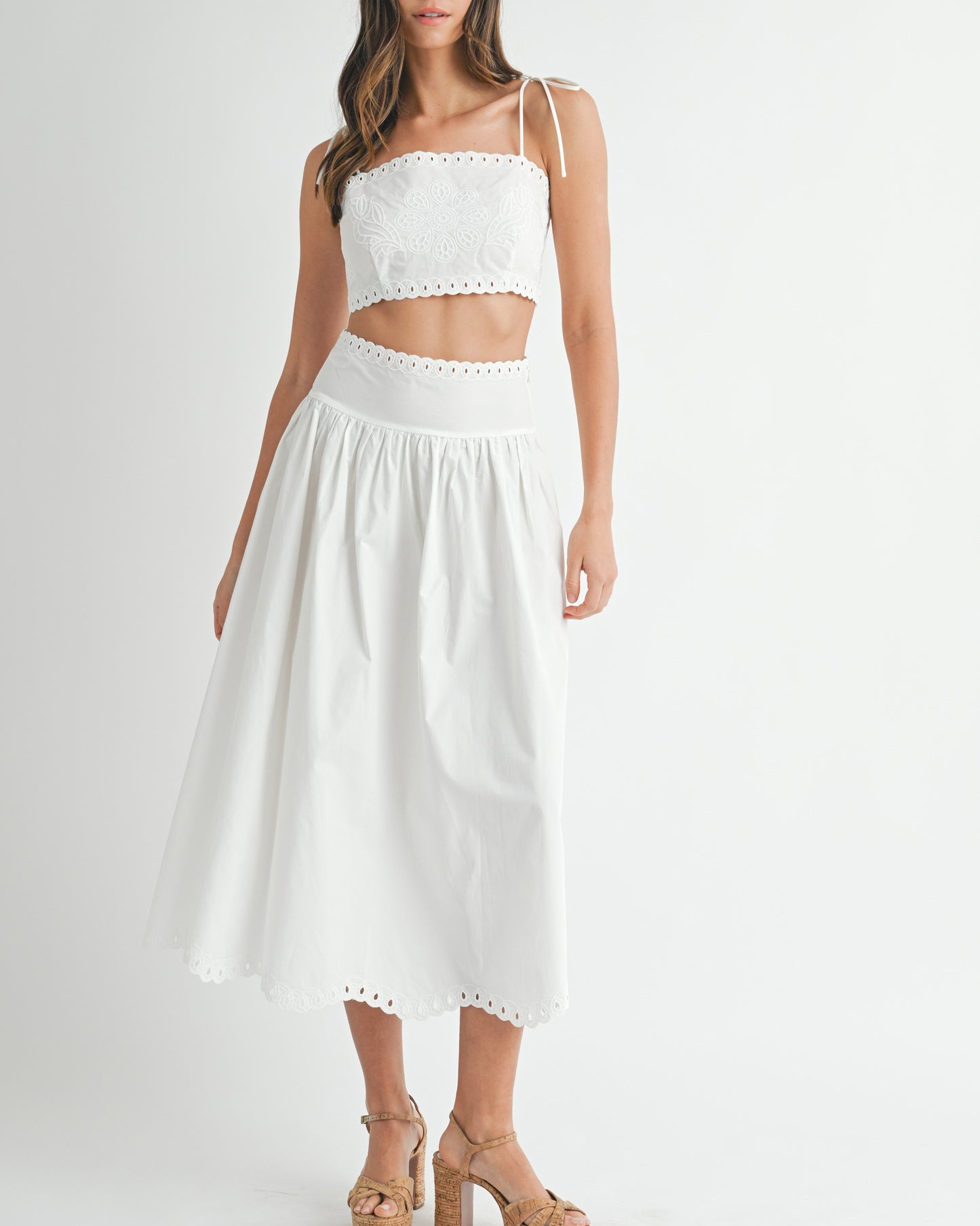 Clara Embroidery Crop Top & Midi Skirt Set