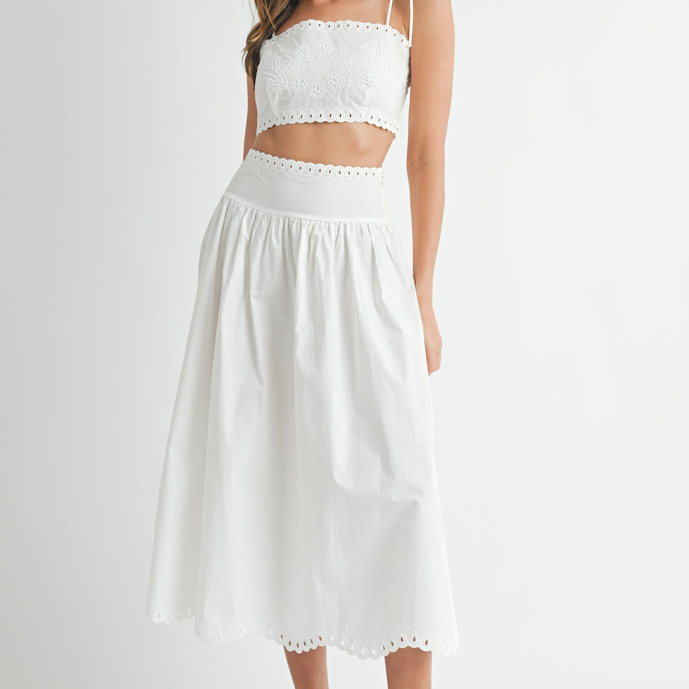 
                  
                    Clara Embroidery Crop Top & Midi Skirt Set
                  
                