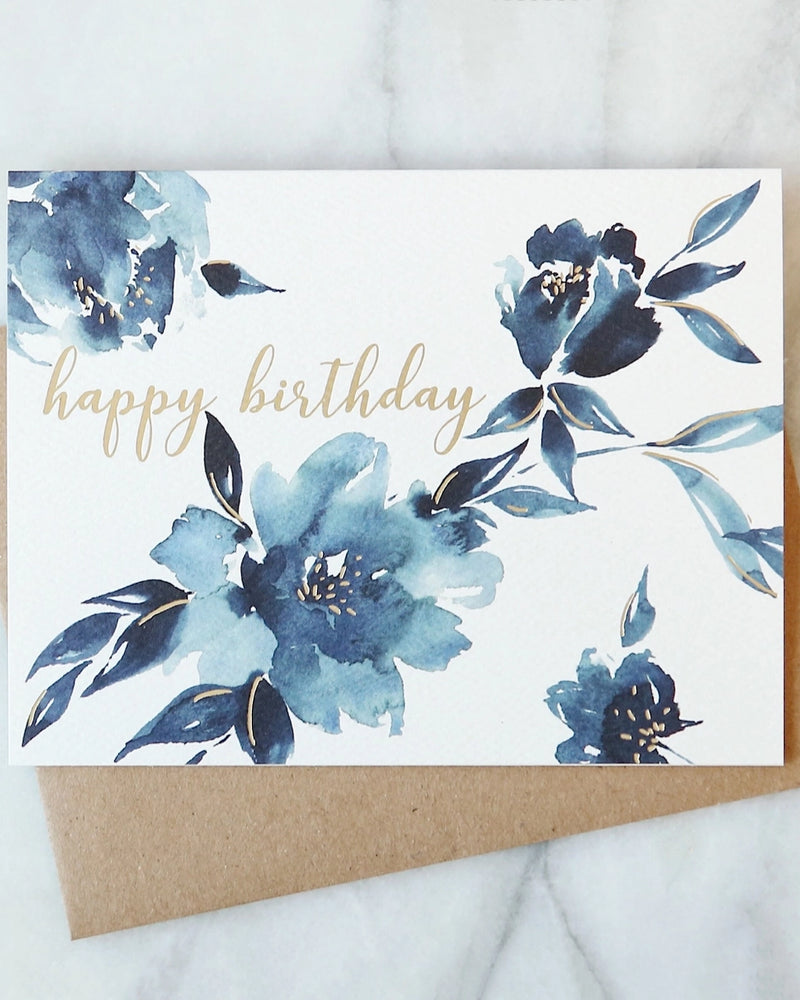 Indigo Floral Birthday Greeting Card