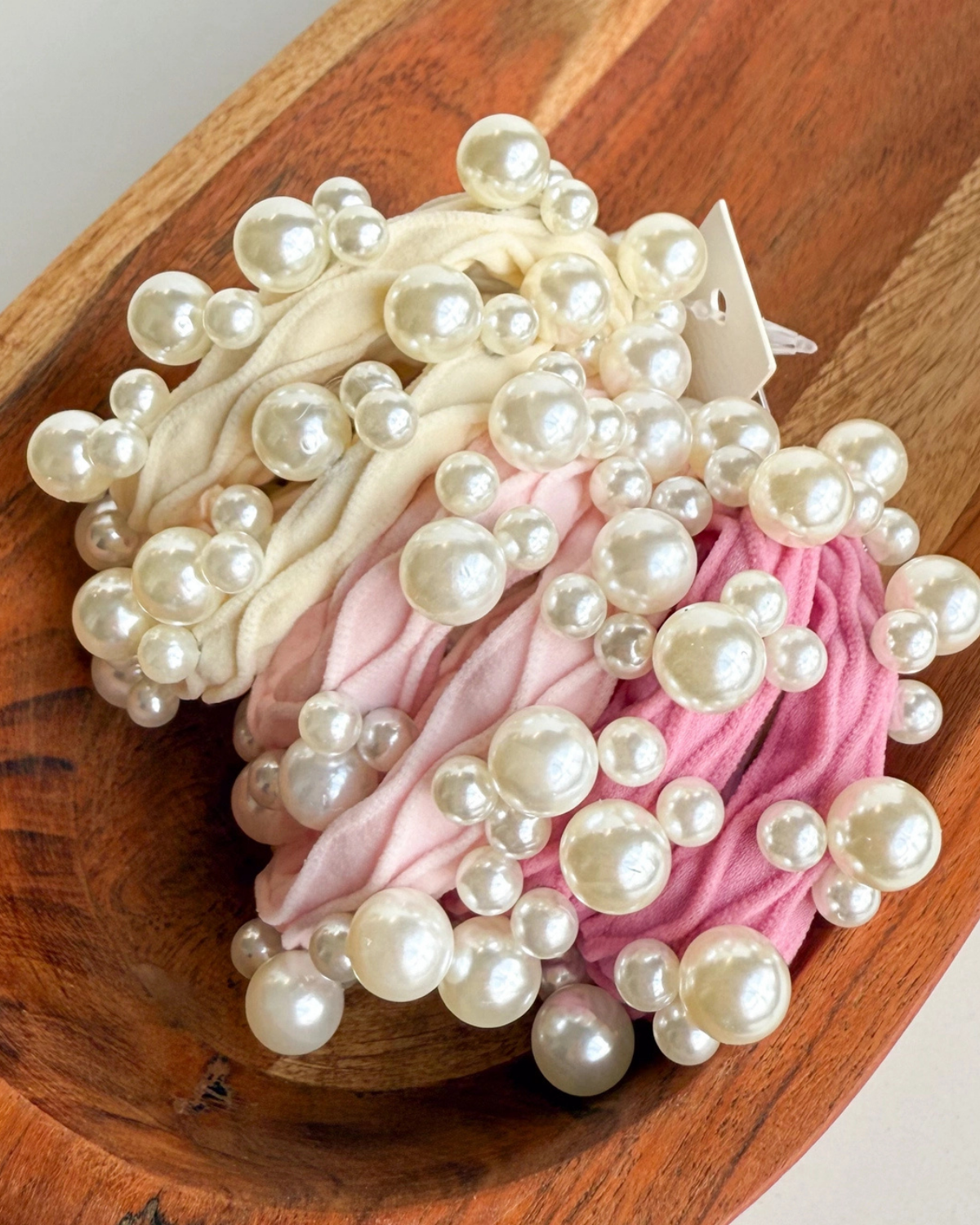 Pink Textured Seamless Pearl Hair Tie (Set of 6)