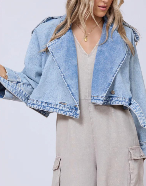 Miley Cropped Denim Trench Jacket