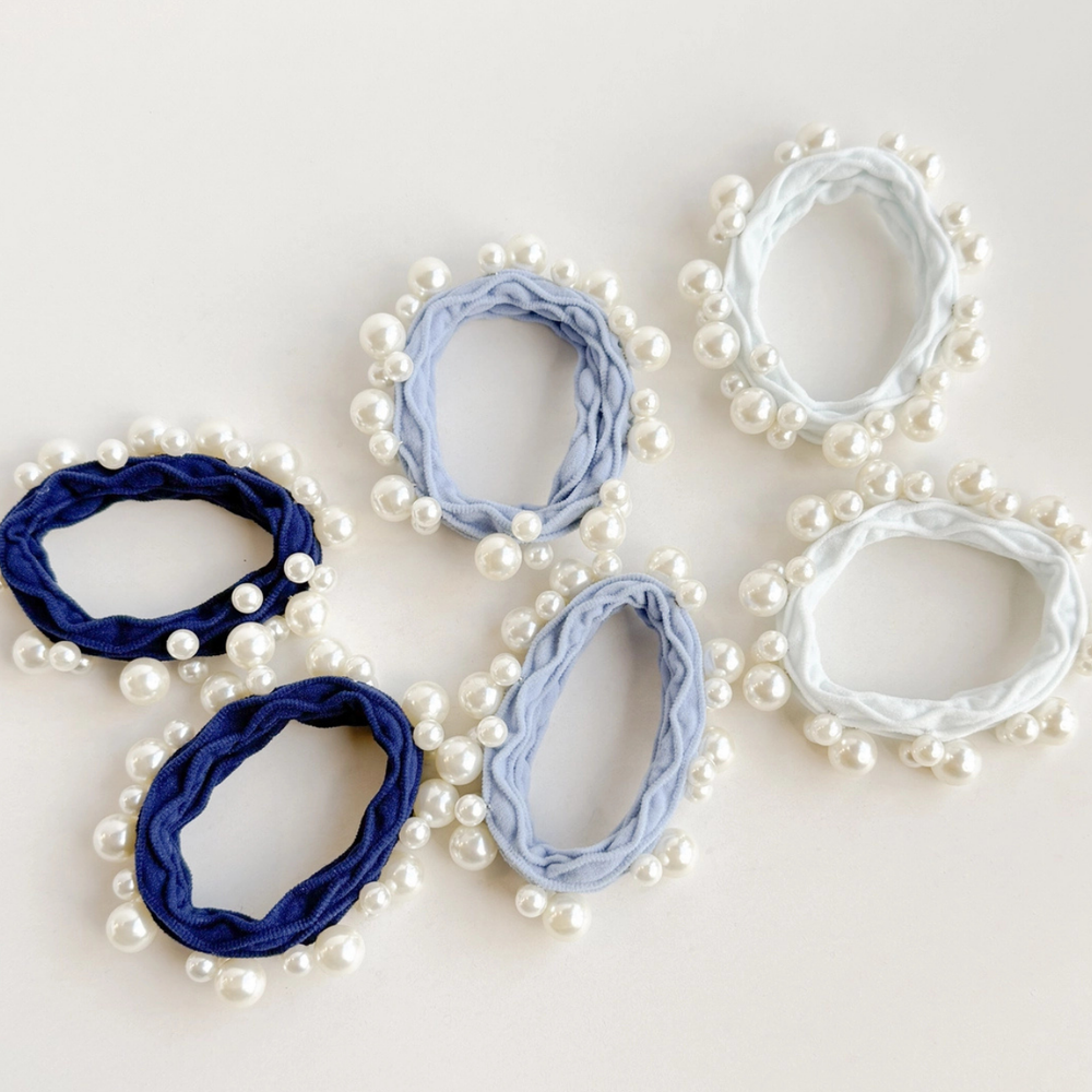 Coastal Textured Seamless Pearl Hair Tie (Set of 6)