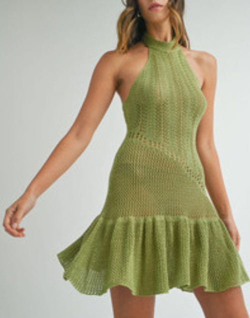 Ariel Crochet Halter Mini Dress