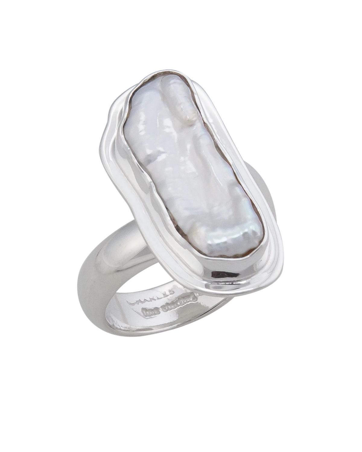 Alchemia Sterling Silver Detailed Edge Biwa Pearl Ring