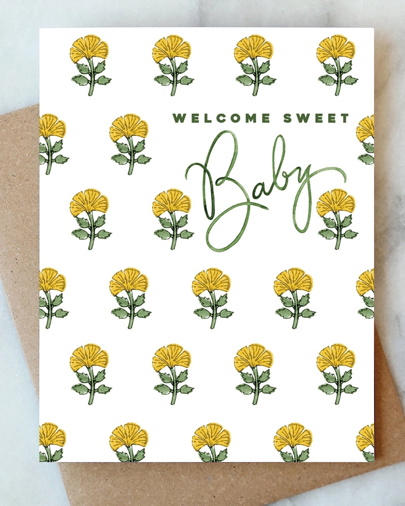 Yellow Floral Baby Greeting Card