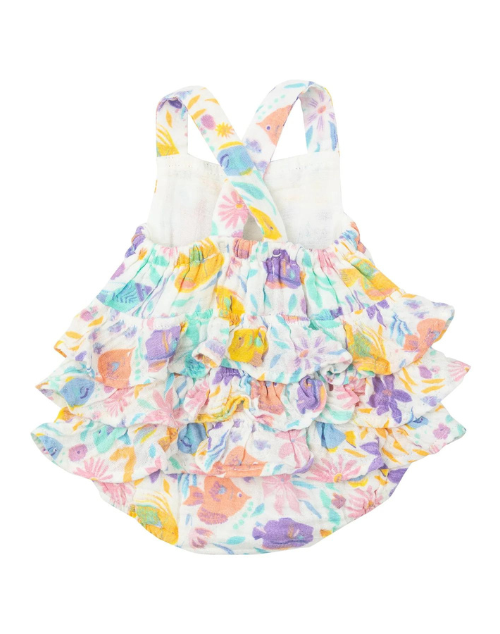Tropical Fish Floral Ruffle Sunsuit by Angel Dear