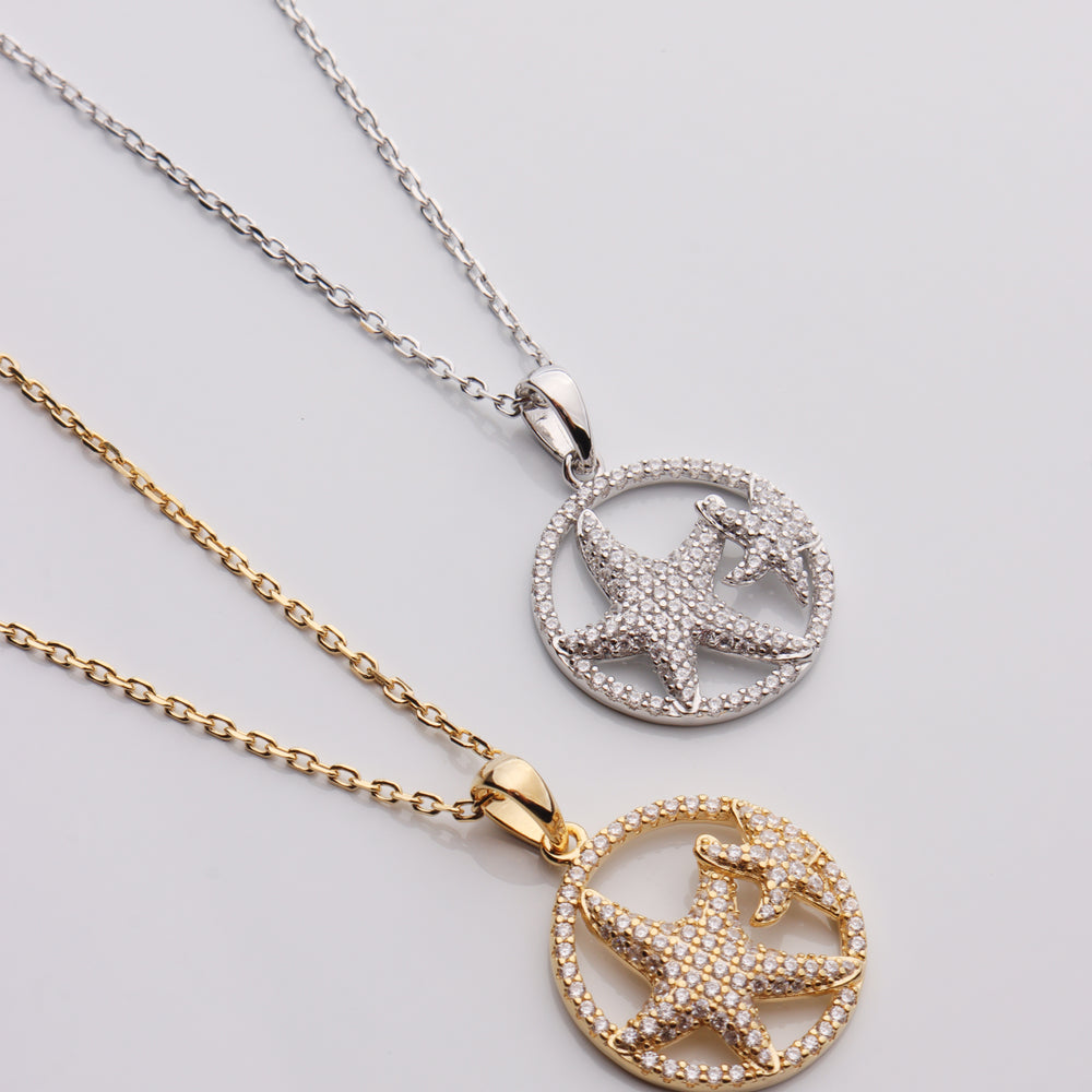 
                      
                        CZ Double Starfish Circle Necklace
                      
                    