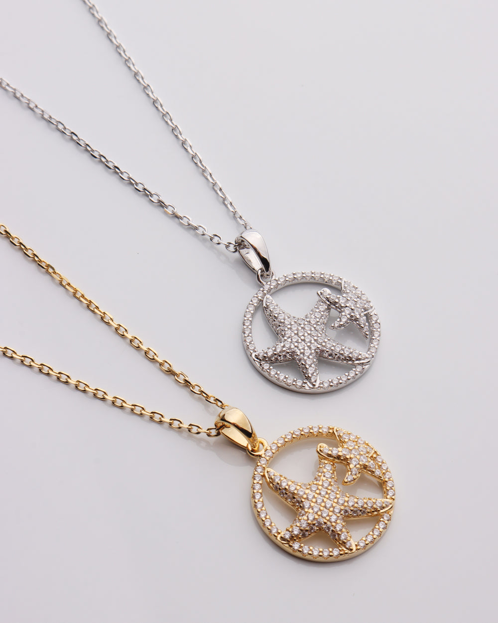 CZ Double Starfish Circle Necklace