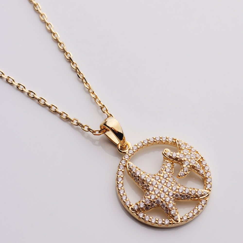 
                      
                        CZ Double Starfish Circle Necklace
                      
                    