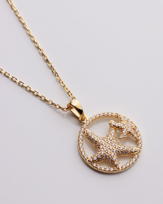 CZ Double Starfish Circle Necklace