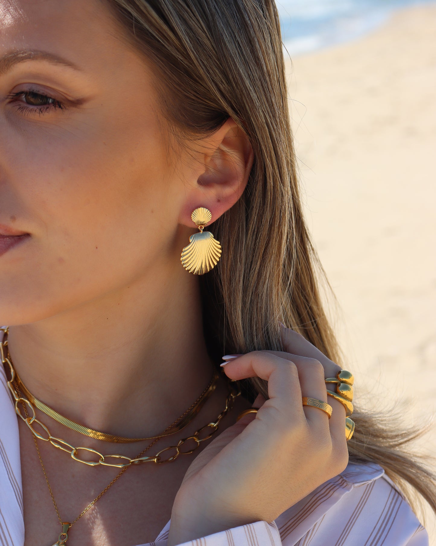 Golden Shell Drop Earrings