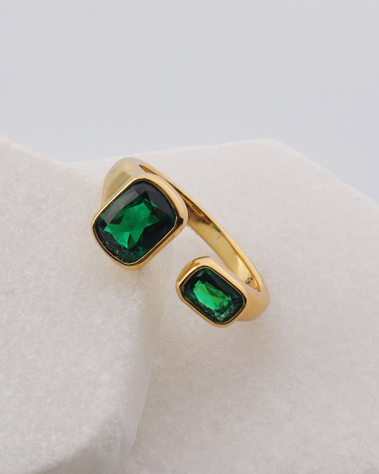 Double Radiant Emerald CZ Open Ring