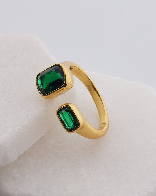 Double Radiant Emerald CZ Open Ring