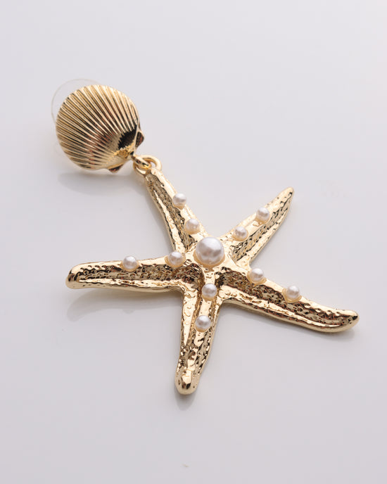 Shell Post w/ Pearled Starfish Dangle Earring