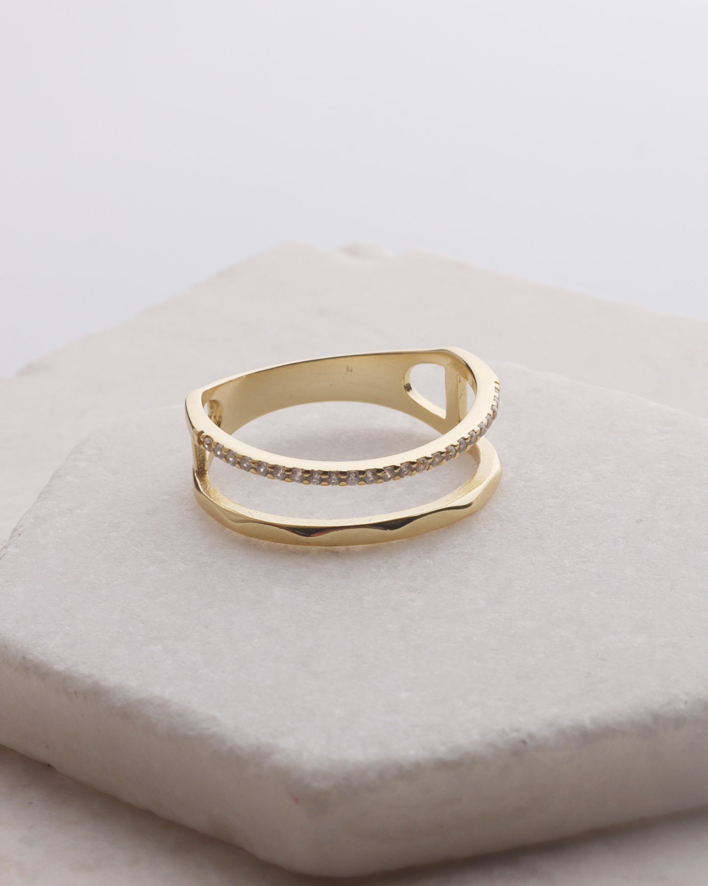 Thin CZ & Hammered Band Stacked Ring