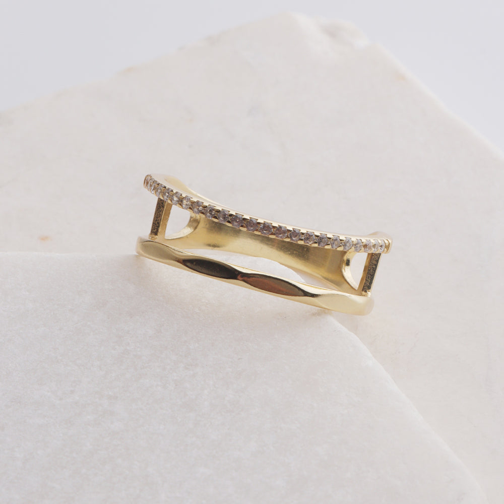 
                  
                    Thin CZ & Hammered Band Stacked Ring
                  
                