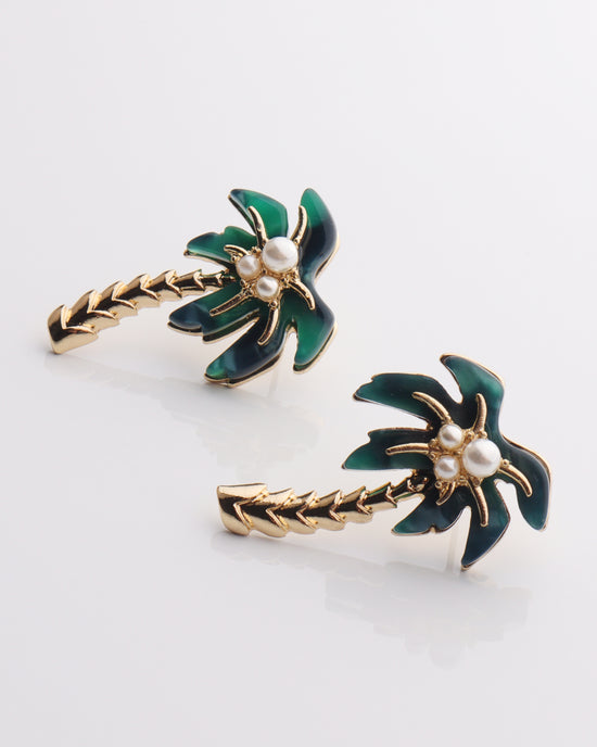 Marbled Emerald Pearled Palm Tree Earring