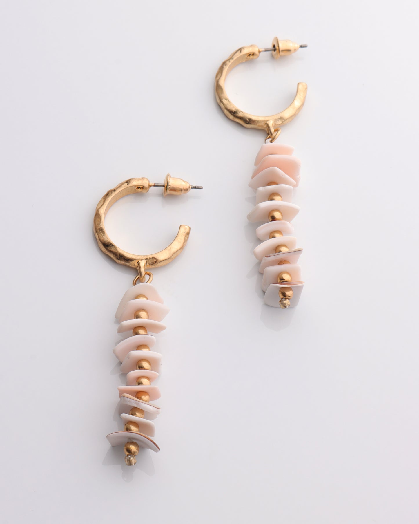 Hammered Gold Hoops w/ Shell Chip Dangle