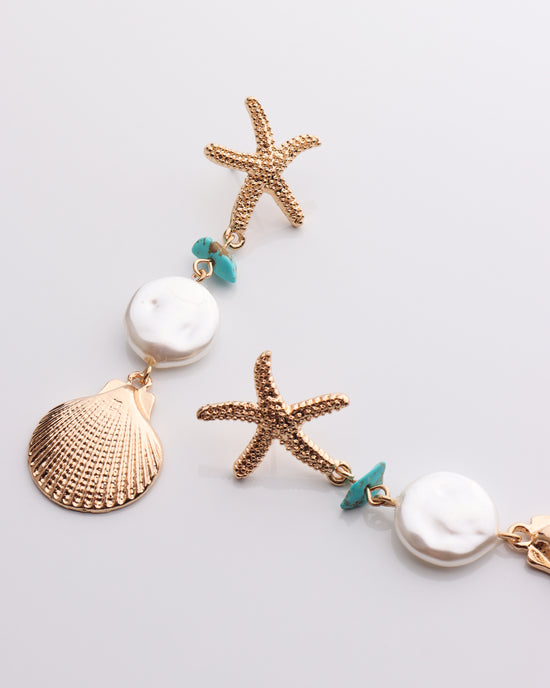 Aquamarine Dancing Starfish & Shell Dangle Earring